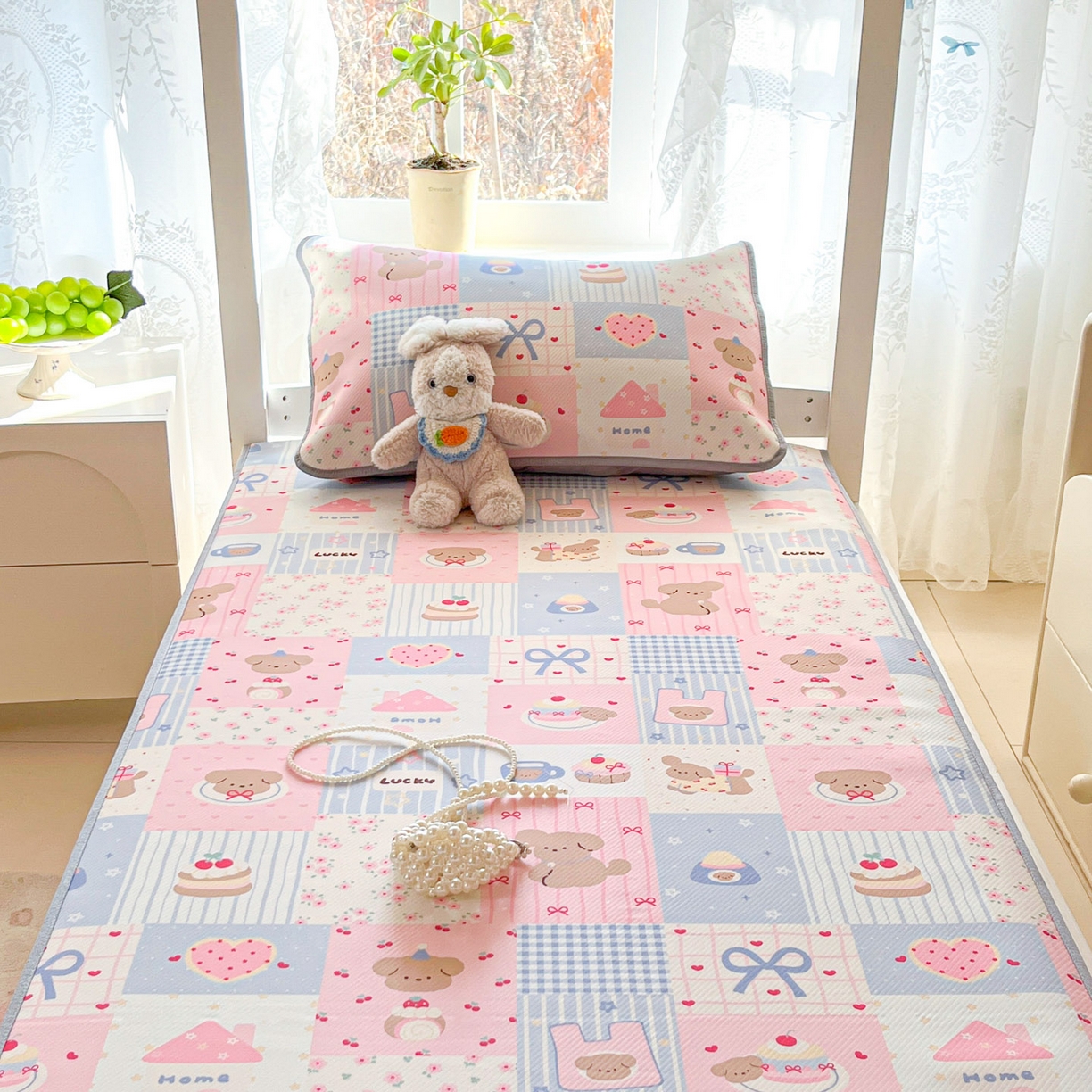 91家纺网 家纺一手货源 找家纺 川悦生活 2026新款凉感冰丝席小阪凉感冰丝数码印花席学生床 席甜蜜可乐