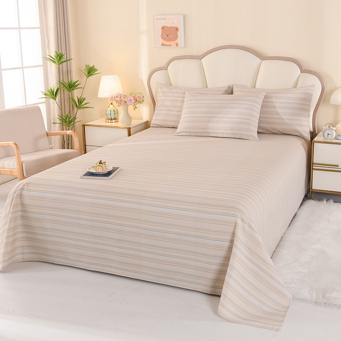 91家纺网 家纺一手货源 找家纺 2026新款细纱老粗布床单床笠凉席席子三件套 休闲格调