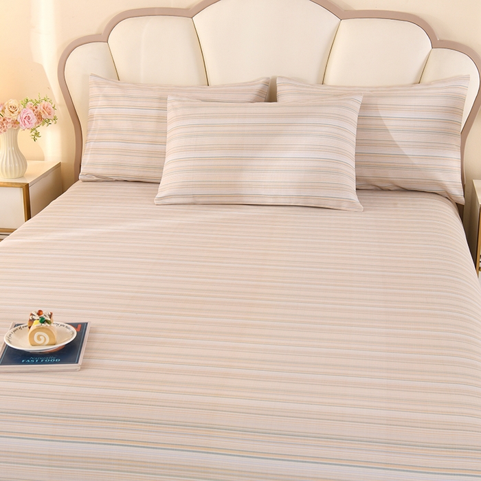 91家纺网 家纺一手货源 找家纺 2026新款细纱老粗布床单床笠凉席席子三件套 休闲格调