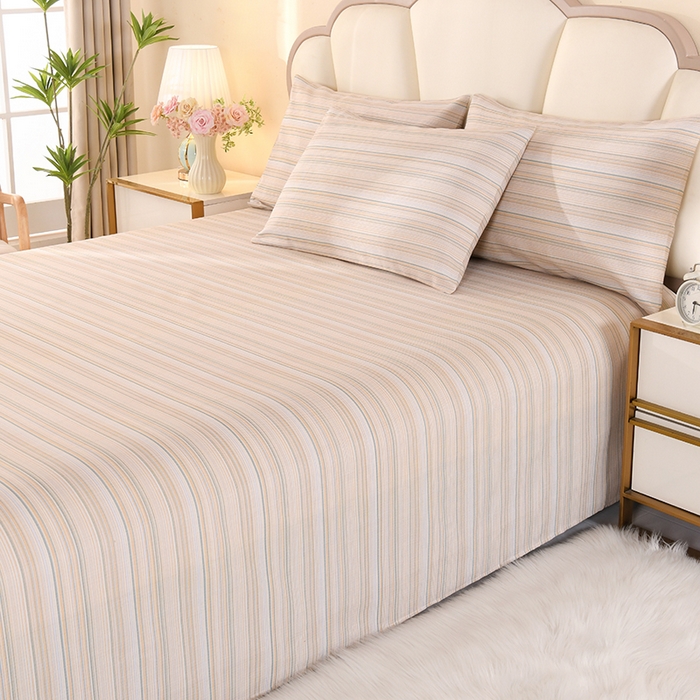 91家纺网 家纺一手货源 找家纺 2026新款细纱老粗布床单床笠凉席席子三件套 休闲格调