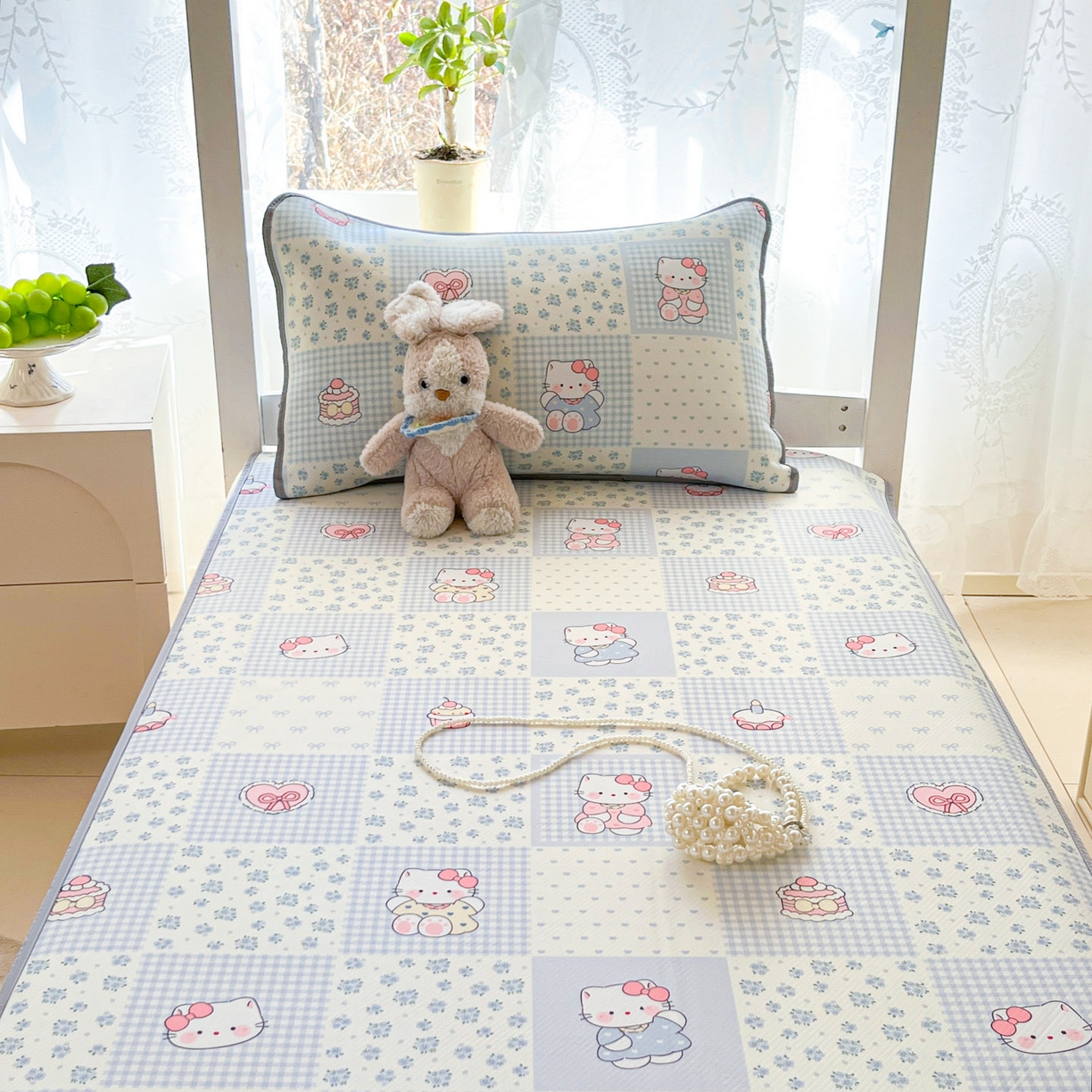 91家纺网 家纺一手货源 找家纺 川悦生活 2026新款凉感冰丝席小阪凉感冰丝数码印花席学生床 席小猫庄园