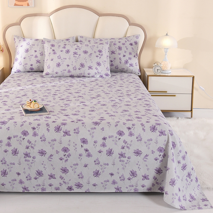 91家纺网 家纺一手货源 找家纺 2026新款细纱老粗布床单床笠凉席席子三件套 雅韵花香