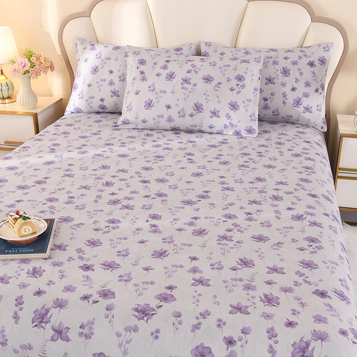 91家纺网 家纺一手货源 找家纺 2026新款细纱老粗布床单床笠凉席席子三件套 雅韵花香