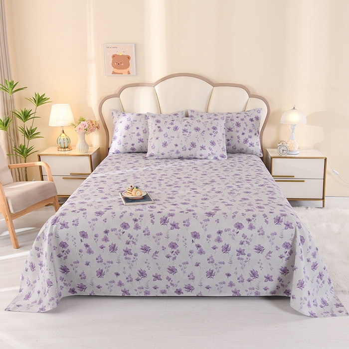 91家纺网 家纺一手货源 找家纺 2026新款细纱老粗布床单床笠凉席席子三件套 雅韵花香