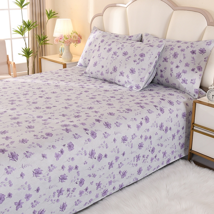 91家纺网 家纺一手货源 找家纺 2026新款细纱老粗布床单床笠凉席席子三件套 雅韵花香