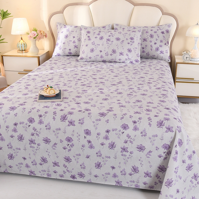 91家纺网 家纺一手货源 找家纺 2026新款细纱老粗布床单床笠凉席席子三件套 雅韵花香