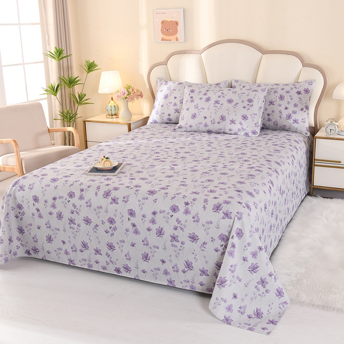 91家纺网 家纺一手货源 找家纺 2026新款细纱老粗布床单床笠凉席席子三件套 雅韵花香