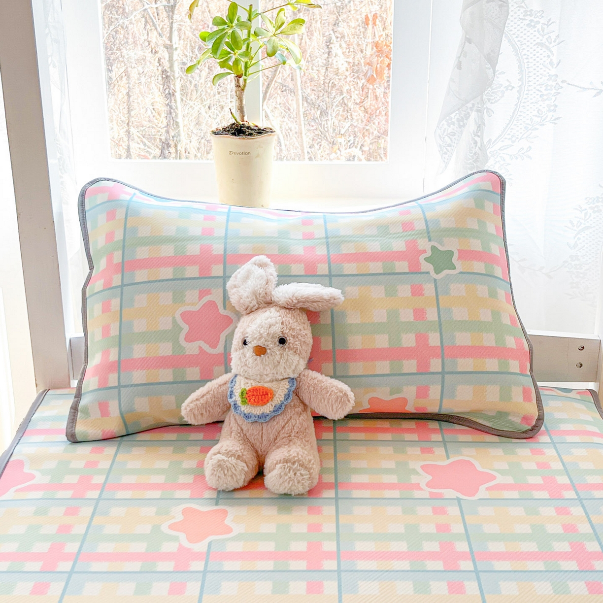 91家纺网 家纺一手货源 找家纺 川悦生活 2026新款凉感冰丝席小阪凉感冰丝数码印花席学生床 席杏仁小星星