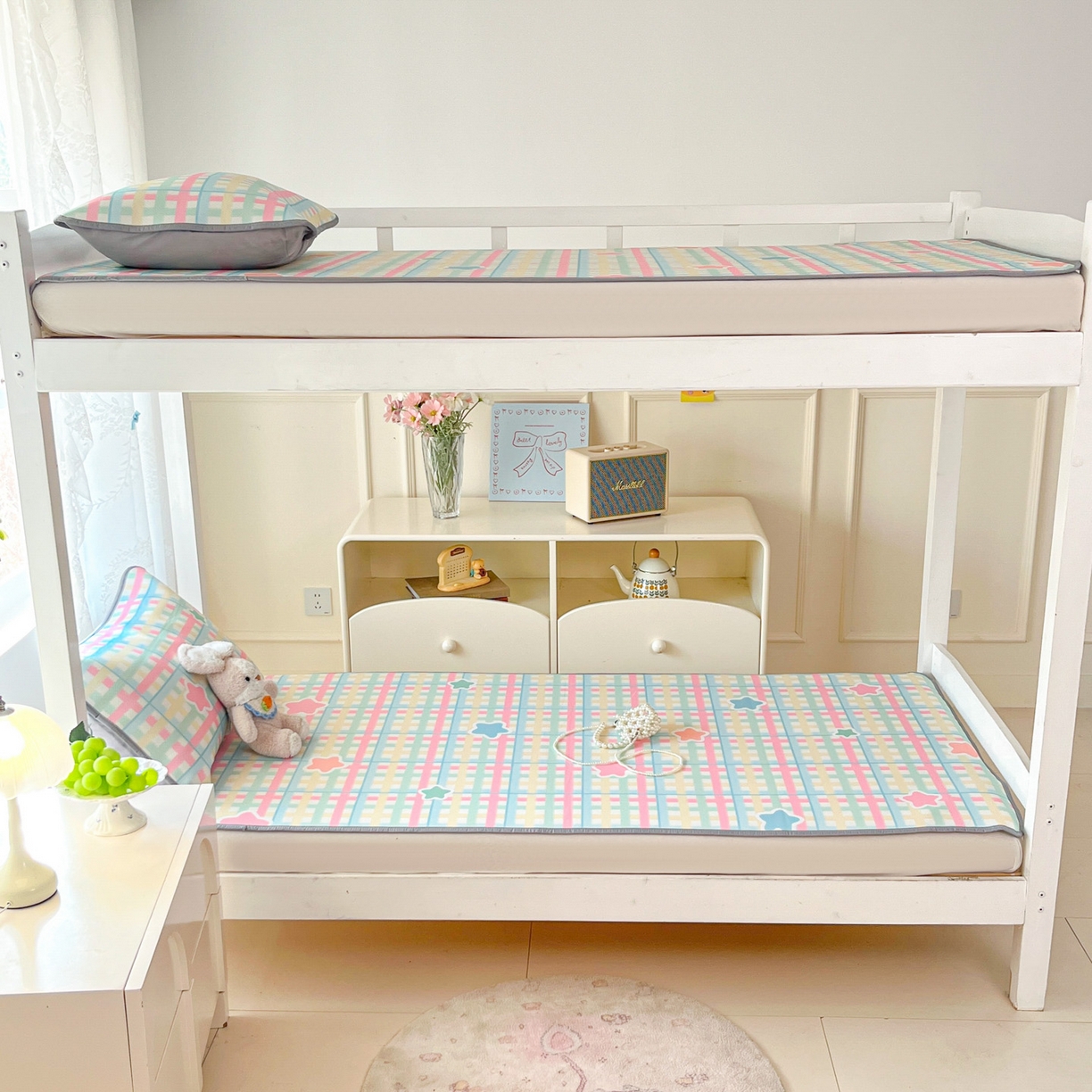 91家纺网 家纺一手货源 找家纺 川悦生活 2026新款凉感冰丝席小阪凉感冰丝数码印花席学生床 席杏仁小星星