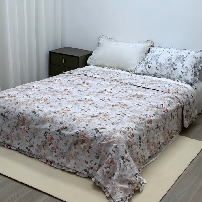 91家纺网 家纺一手货源 找家纺 申龙家纺 2026新款皱皱纱荷叶边夏凉被 旧梦玫瑰