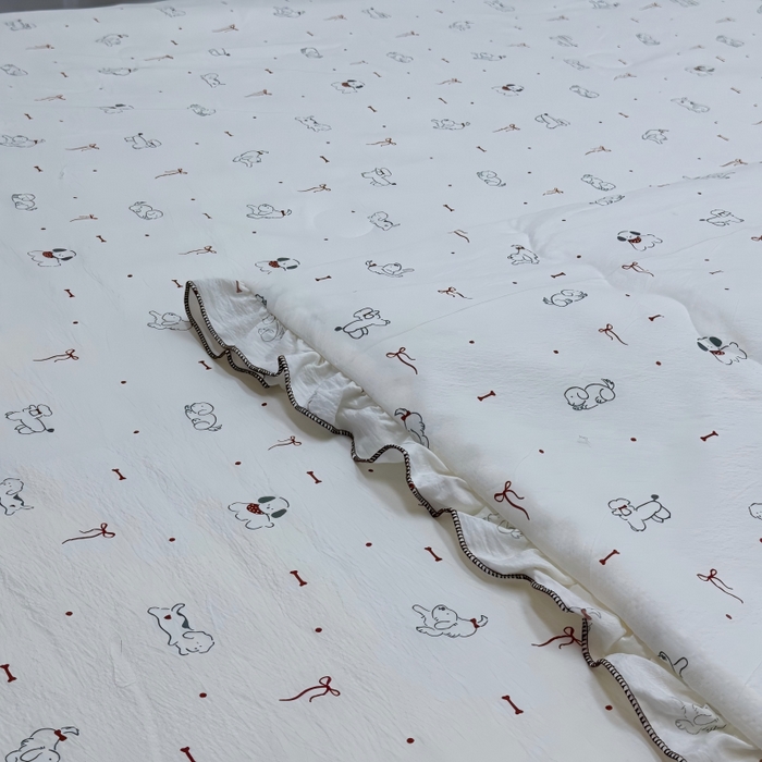 91家纺网 家纺一手货源 找家纺 申龙家纺 2026新款皱皱纱荷叶边夏凉被 萌宠乐园