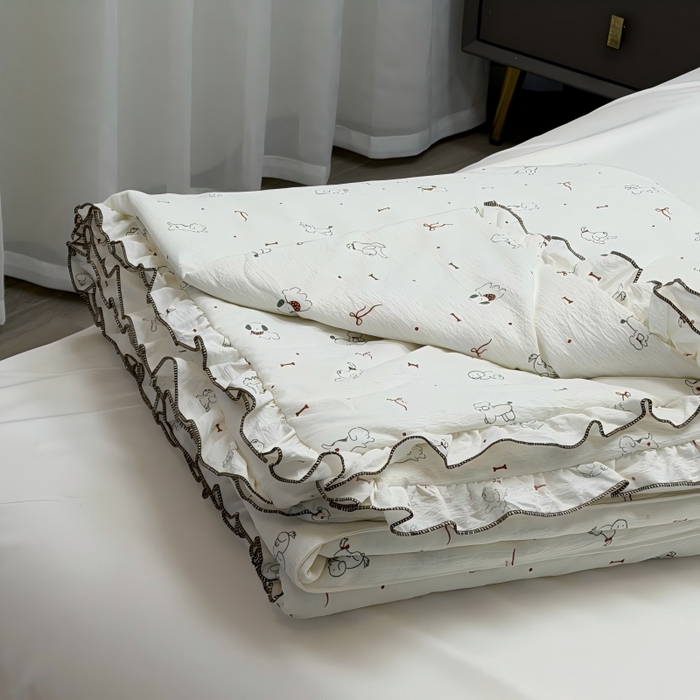 91家纺网 家纺一手货源 找家纺 申龙家纺 2026新款皱皱纱荷叶边夏凉被 萌宠乐园