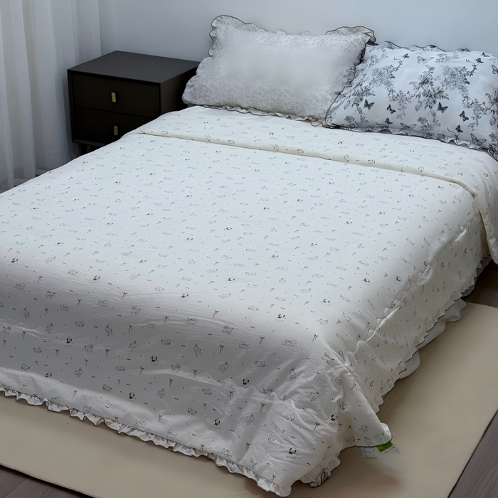 91家纺网 家纺一手货源 找家纺 申龙家纺 2026新款皱皱纱荷叶边夏凉被 萌宠乐园