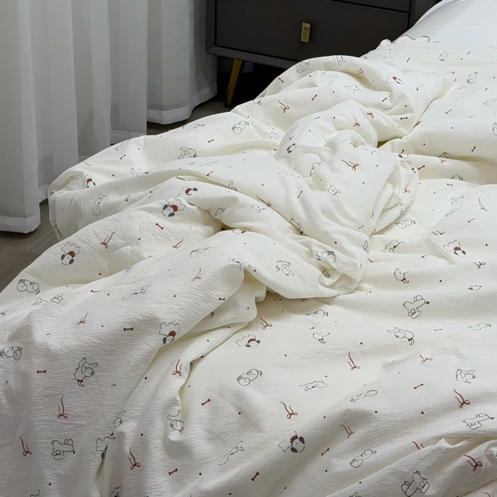 91家纺网 家纺一手货源 找家纺 申龙家纺 2026新款皱皱纱荷叶边夏凉被 萌宠乐园