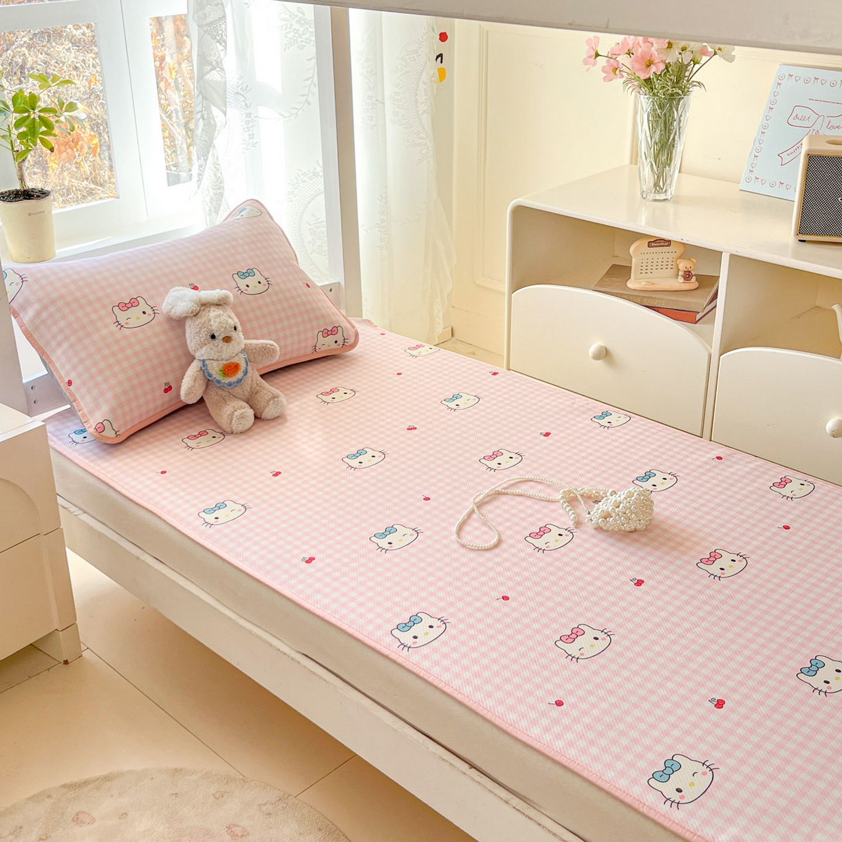 91家纺网 家纺一手货源 找家纺 川悦生活 2026新款凉感冰丝席小阪凉感冰丝数码印花席学生床 席樱桃小奶喵