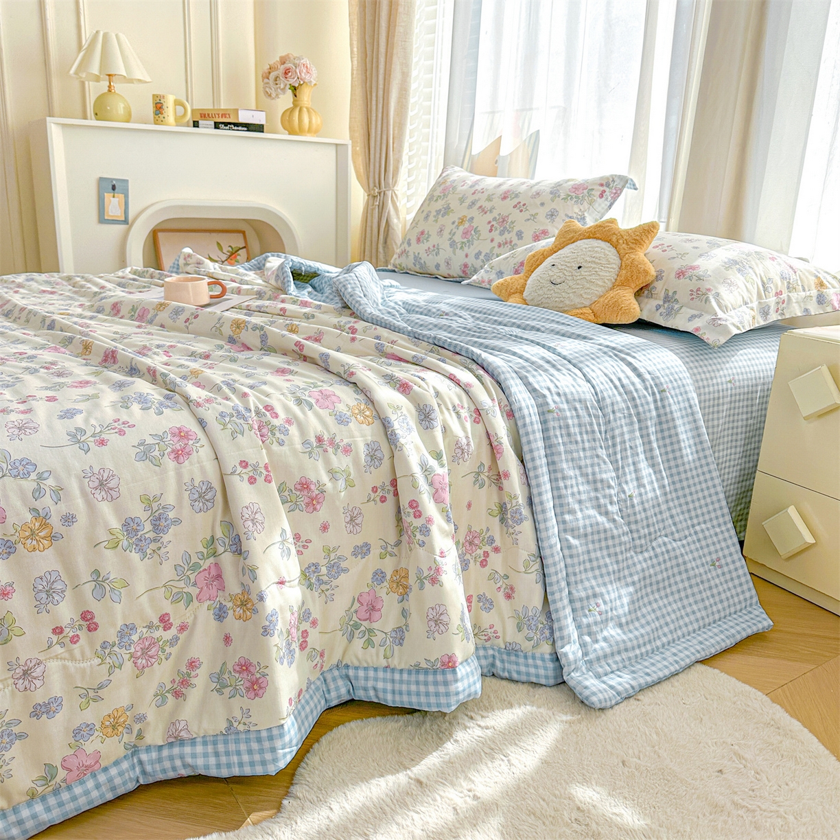 91家纺网 家纺一手货源 找家纺 （总）易博家纺 2026新款小清新款里外全棉纯棉夏被夏凉被空调被