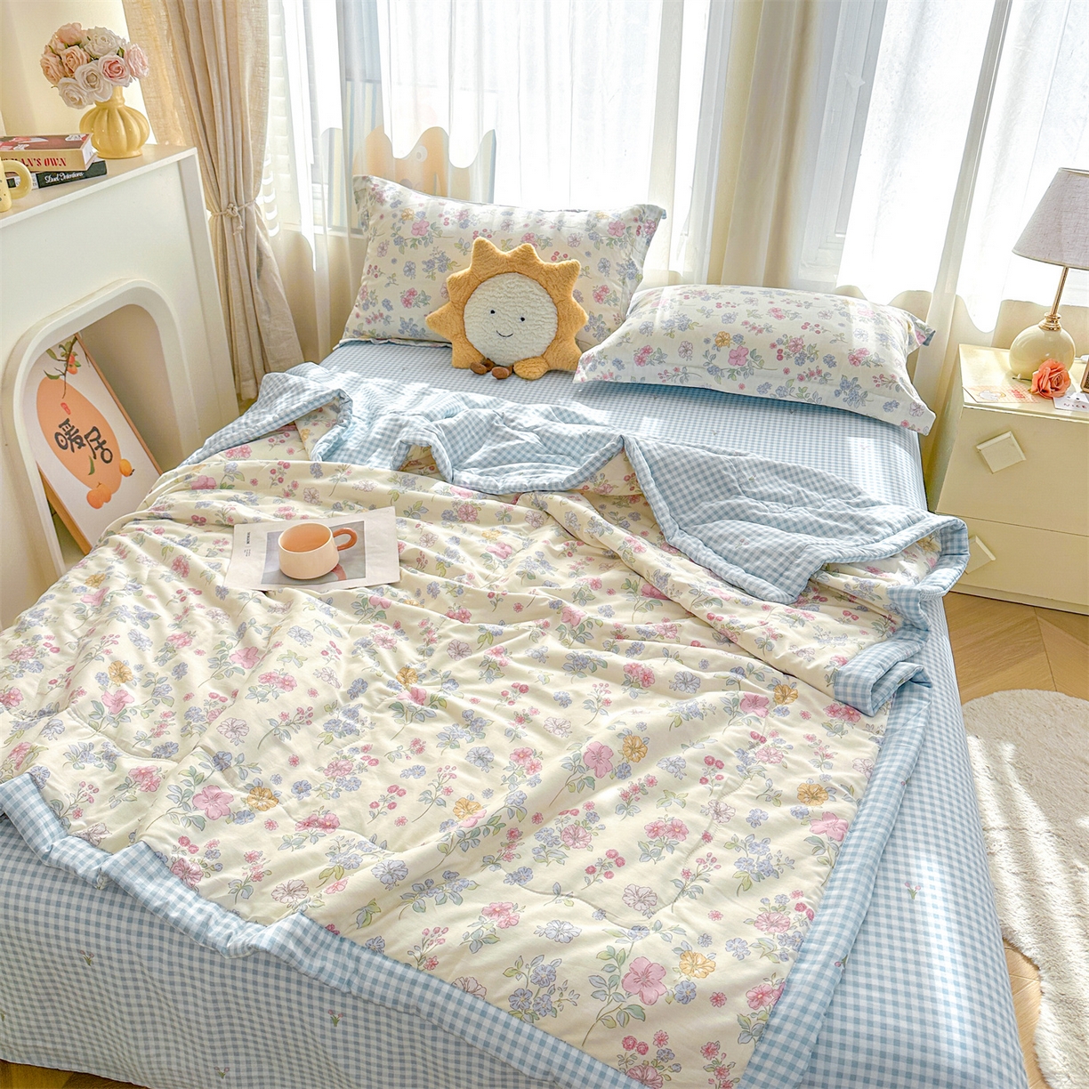 91家纺网 家纺一手货源 找家纺 （总）易博家纺 2026新款小清新款里外全棉纯棉夏被夏凉被空调被