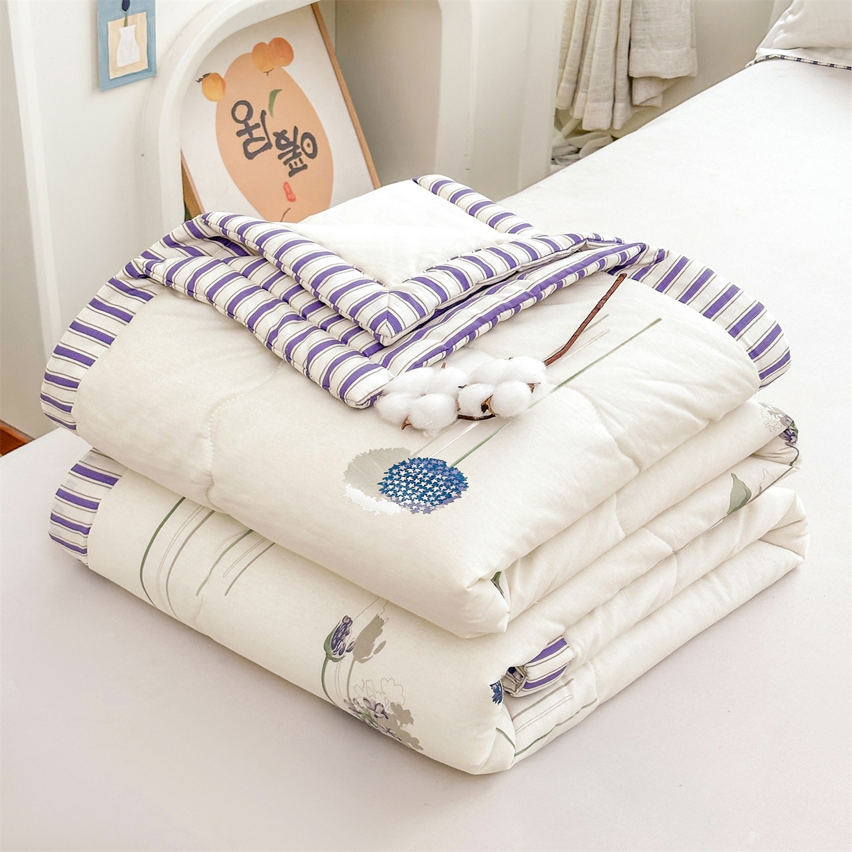 91家纺网 家纺一手货源 找家纺 易博家纺 2026新款小清新款里外全棉纯棉夏被夏凉被空调被 蒲公英