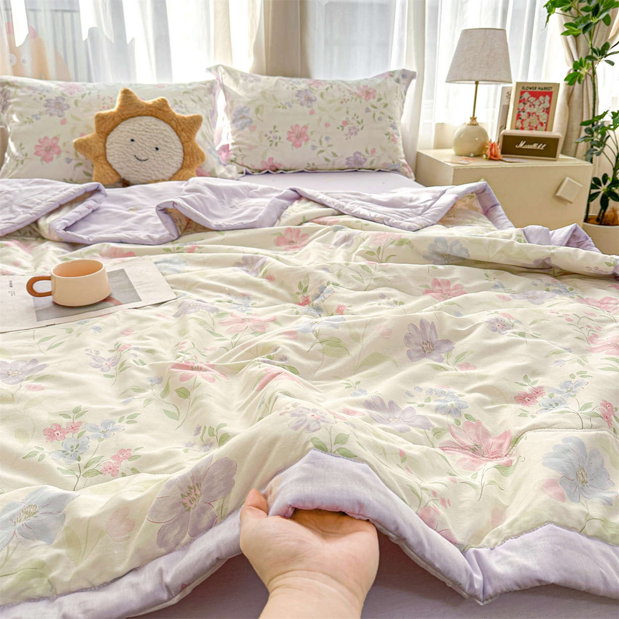 91家纺网 家纺一手货源 找家纺 易博家纺 2026新款小清新款里外全棉纯棉夏被夏凉被空调被 清风花韵