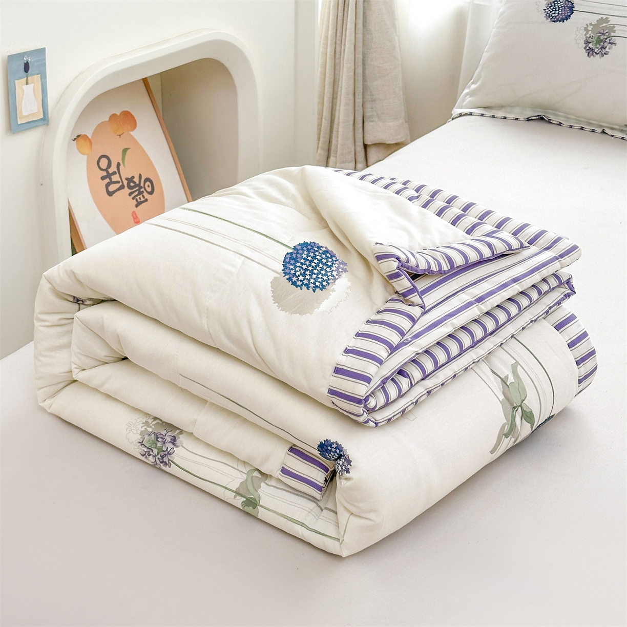 91家纺网 家纺一手货源 找家纺 易博家纺 2026新款小清新款里外全棉纯棉夏被夏凉被空调被 蒲公英