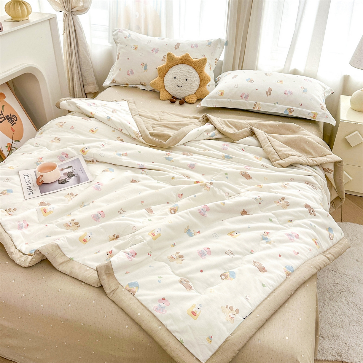 91家纺网 家纺一手货源 找家纺 易博家纺 2026新款小清新款里外全棉纯棉夏被夏凉被空调被 淘气狗