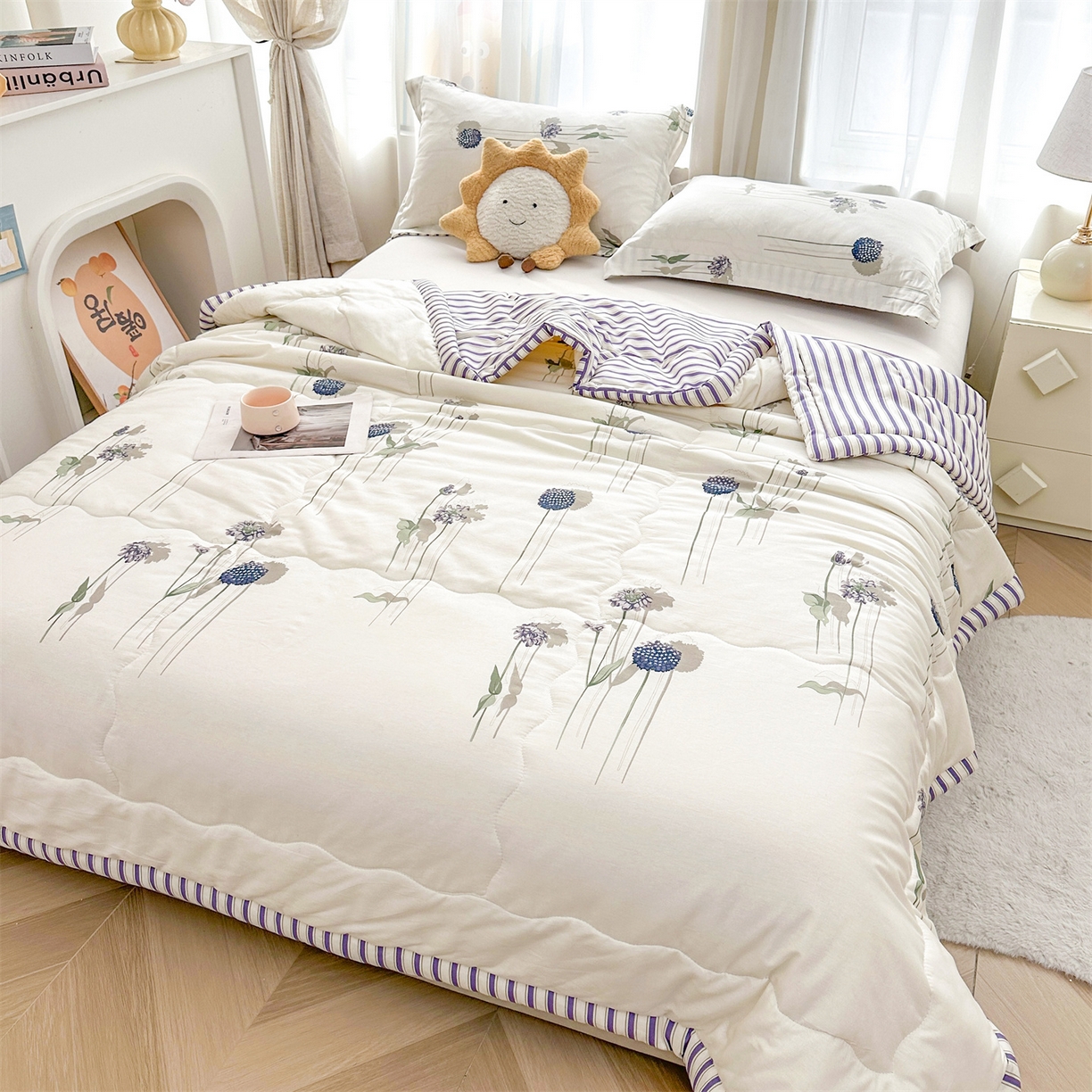 91家纺网 家纺一手货源 找家纺 易博家纺 2026新款小清新款里外全棉纯棉夏被夏凉被空调被 蒲公英