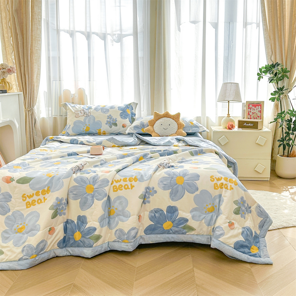 91家纺网 家纺一手货源 找家纺 易博家纺 2026新款小清新款里外全棉纯棉夏被夏凉被空调被 太阳花