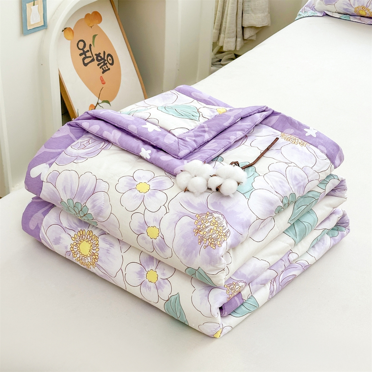 91家纺网 家纺一手货源 找家纺 易博家纺 2026新款小清新款里外全棉纯棉夏被夏凉被空调被 紫精灵