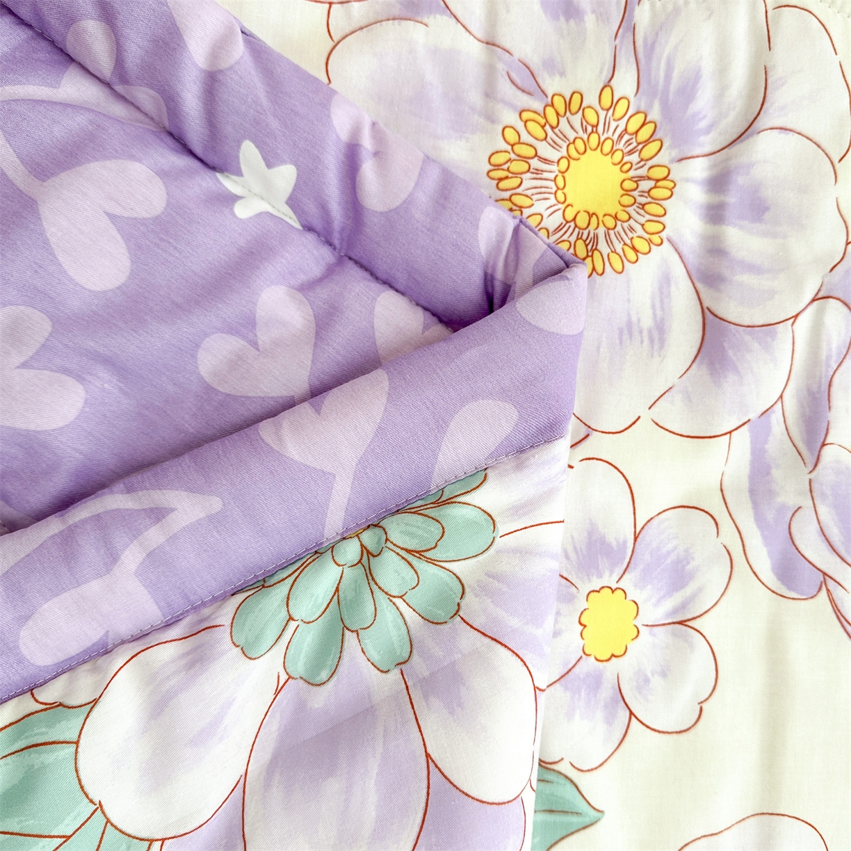 91家纺网 家纺一手货源 找家纺 易博家纺 2026新款小清新款里外全棉纯棉夏被夏凉被空调被 紫精灵