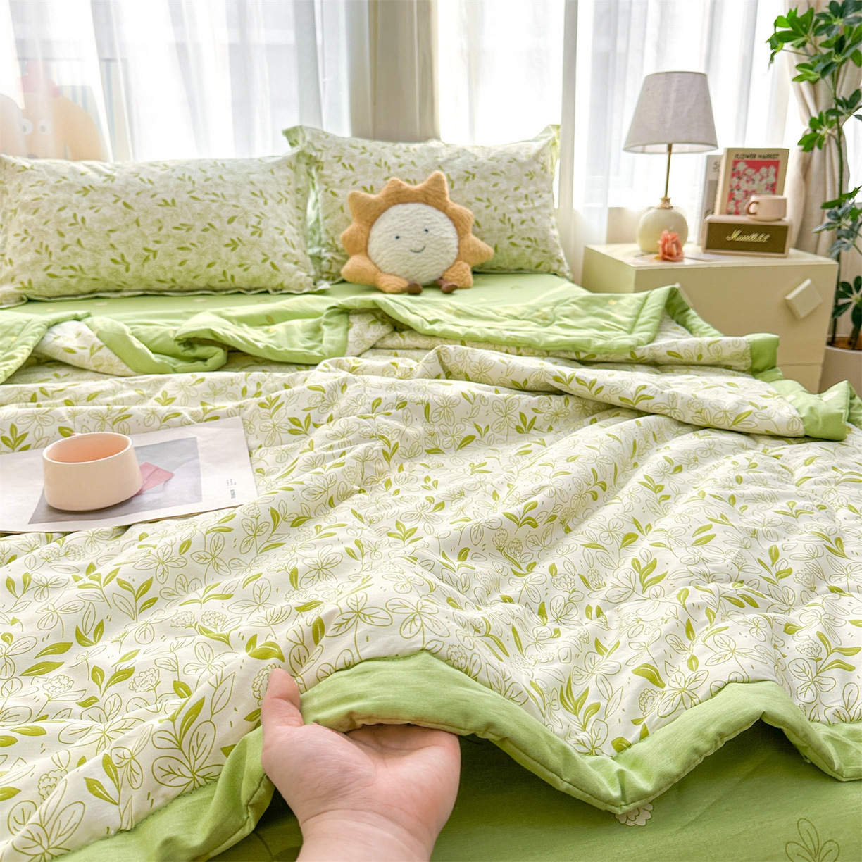 91家纺网 家纺一手货源 找家纺 易博家纺 2026新款小清新款里外全棉纯棉夏被夏凉被空调被 花之蔓