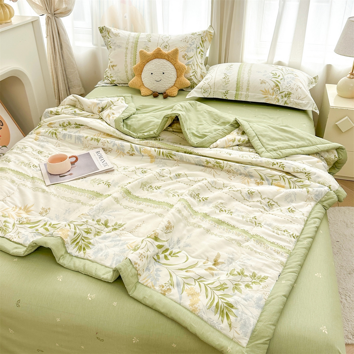 91家纺网 家纺一手货源 找家纺 易博家纺 2026新款小清新款里外全棉纯棉夏被夏凉被空调被 森系花园