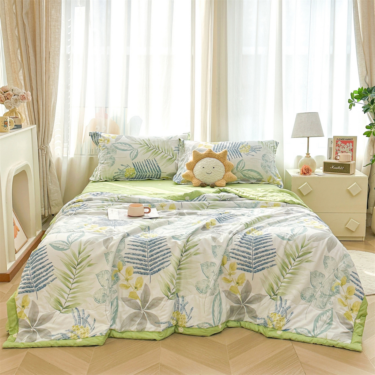 91家纺网 家纺一手货源 找家纺 易博家纺 2026新款小清新款里外全棉纯棉夏被夏凉被空调被 夏日风情