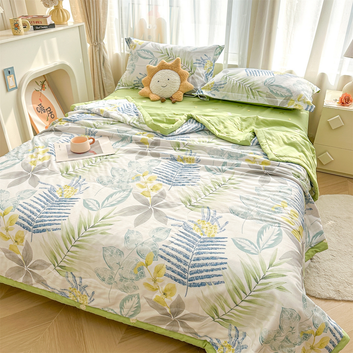 91家纺网 家纺一手货源 找家纺 易博家纺 2026新款小清新款里外全棉纯棉夏被夏凉被空调被 夏日风情