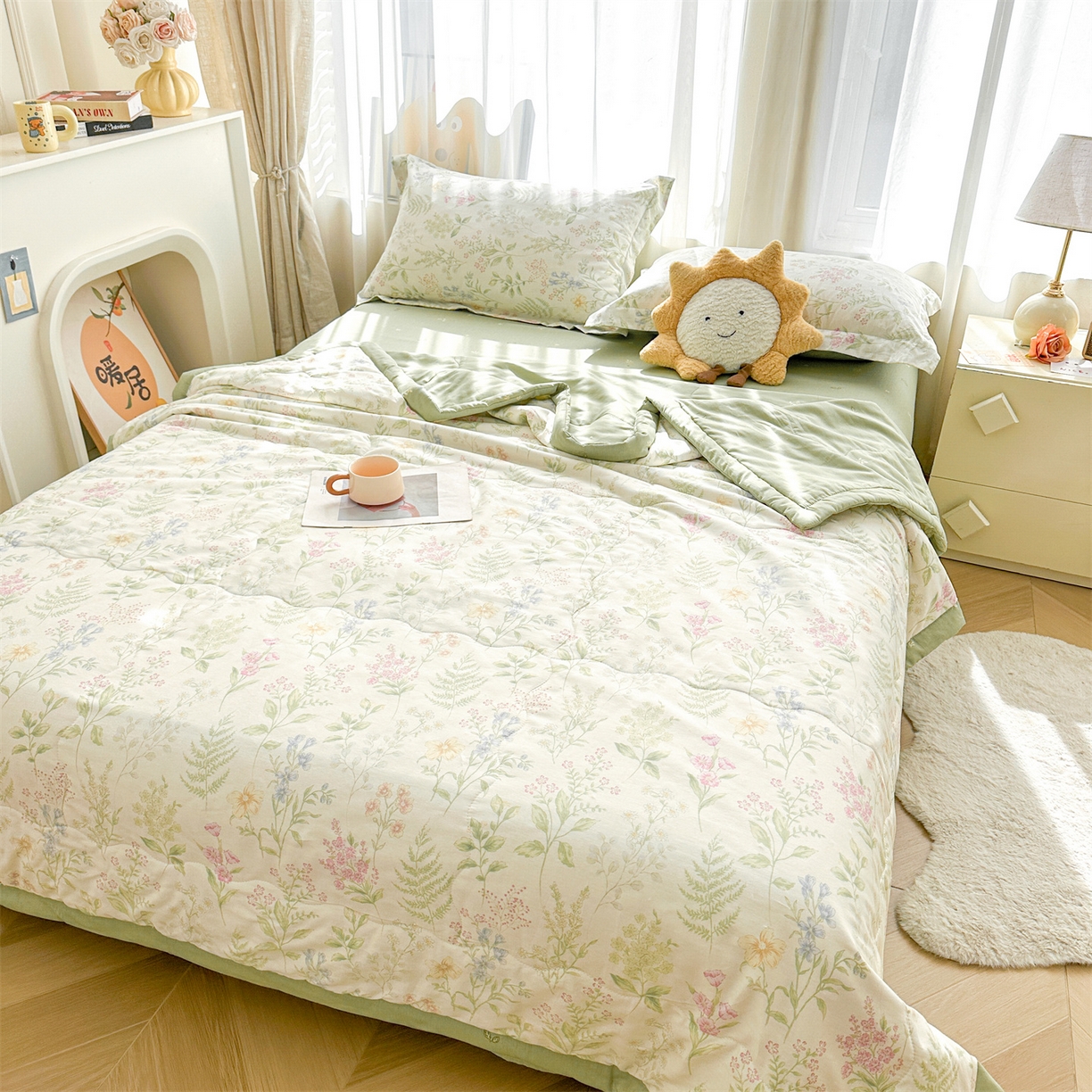 91家纺网 家纺一手货源 找家纺 易博家纺 2026新款小清新款里外全棉纯棉夏被夏凉被空调被 山月铃兰