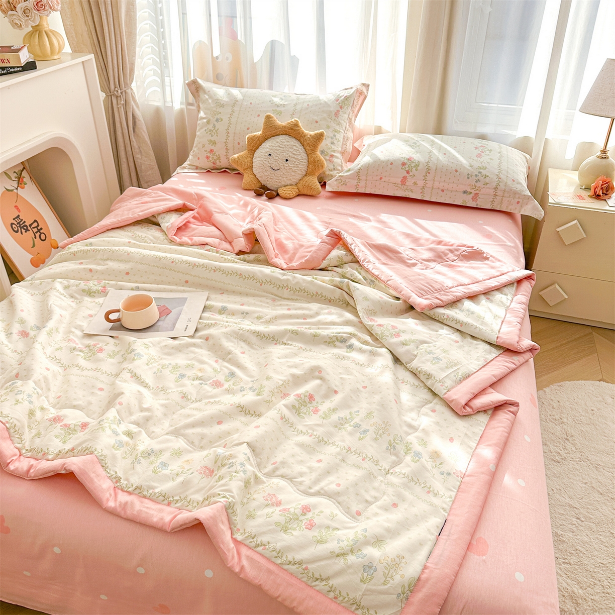 91家纺网 家纺一手货源 找家纺 易博家纺 2026新款小清新款里外全棉纯棉夏被夏凉被空调被 伊水芙蓉