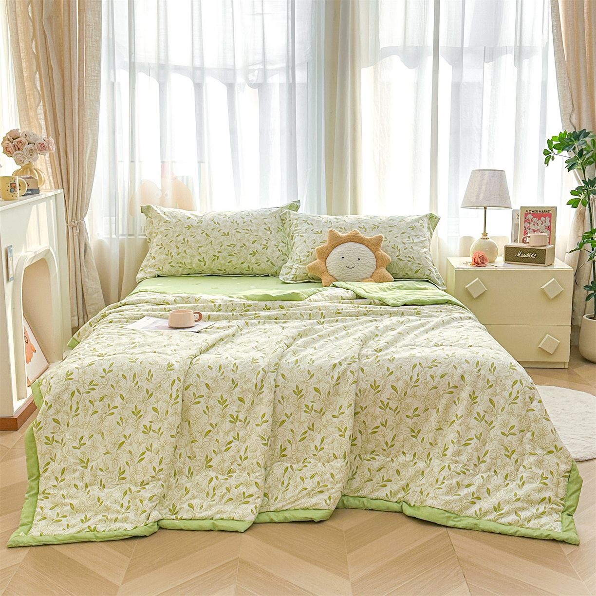 91家纺网 家纺一手货源 找家纺 易博家纺 2026新款小清新款里外全棉纯棉夏被夏凉被空调被 花之蔓