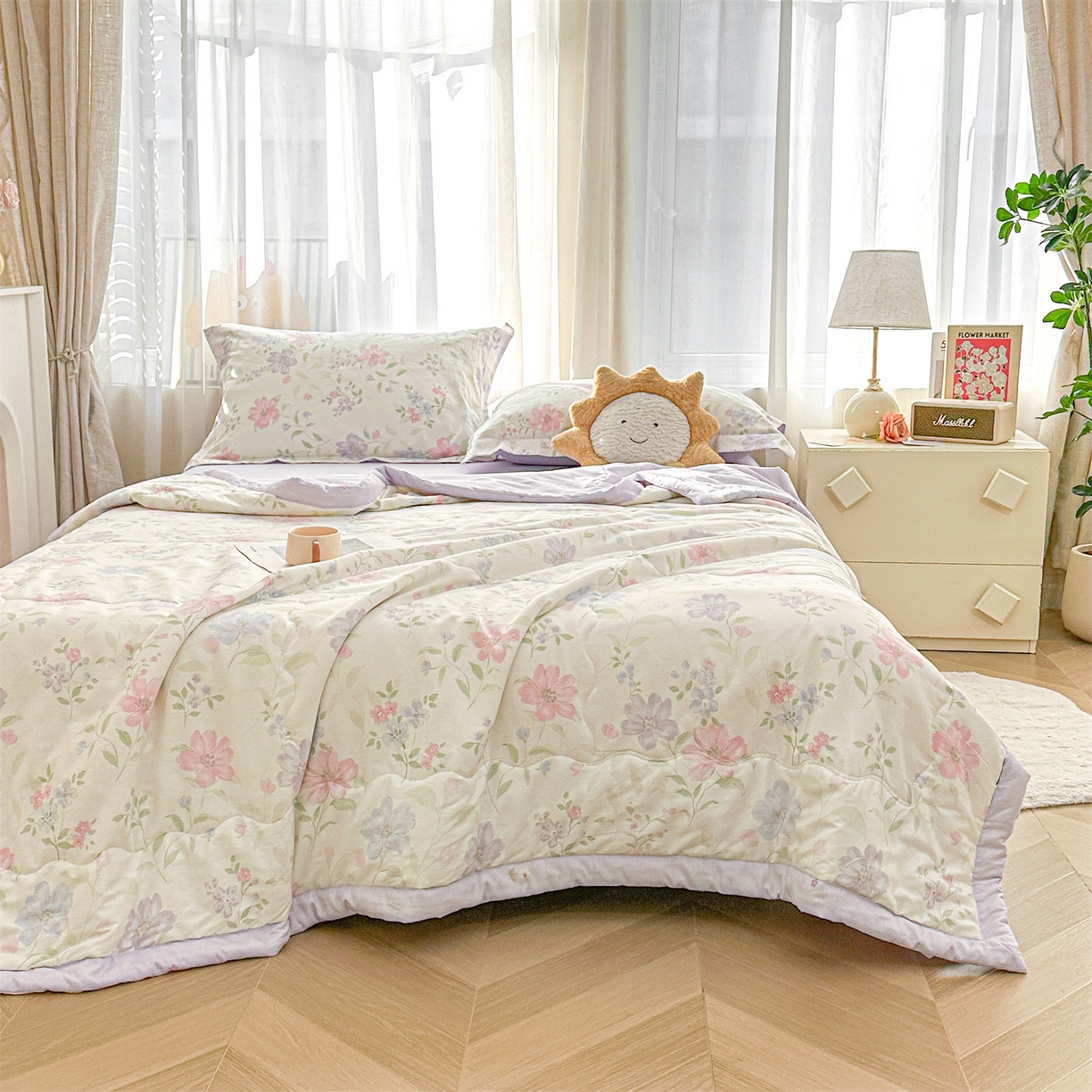 91家纺网 家纺一手货源 找家纺 易博家纺 2026新款小清新款里外全棉纯棉夏被夏凉被空调被 清风花韵