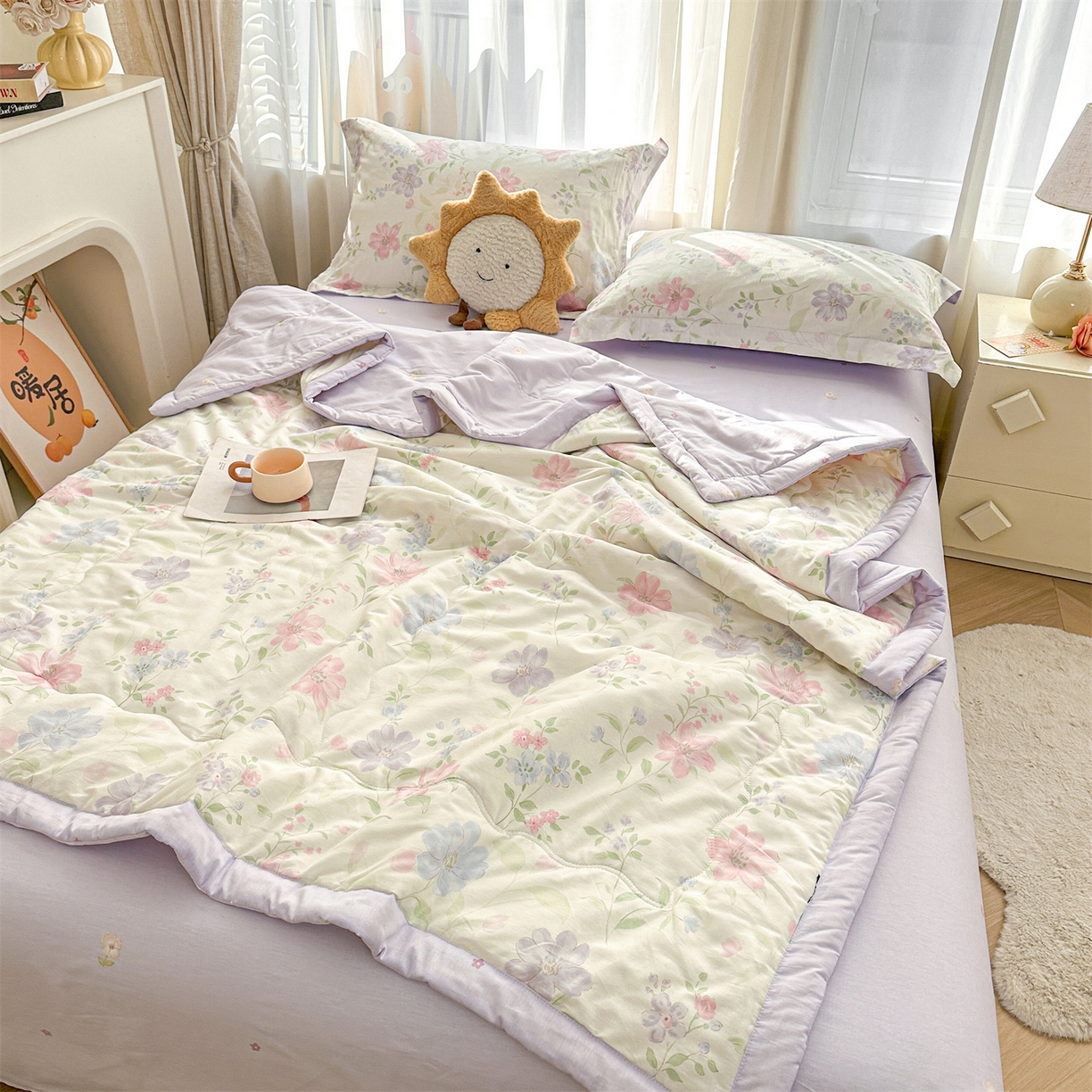 91家纺网 家纺一手货源 找家纺 易博家纺 2026新款小清新款里外全棉纯棉夏被夏凉被空调被 清风花韵