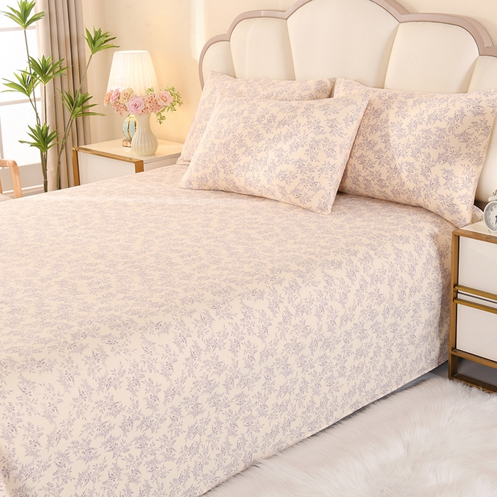 91家纺网 家纺一手货源 找家纺 2026新款细纱老粗布床单床笠凉席席子三件套 竹韵花语