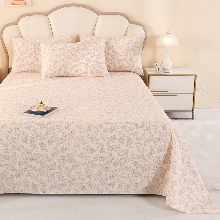 91家纺网 家纺一手货源 找家纺 2026新款细纱老粗布床单床笠凉席席子三件套 竹韵花语