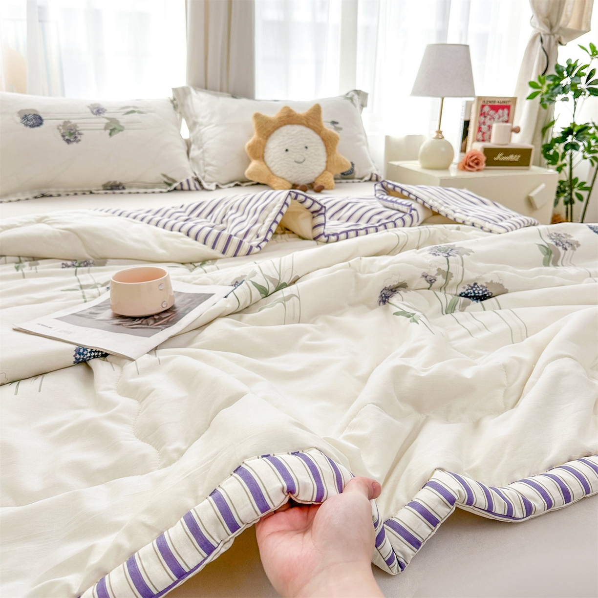 91家纺网 家纺一手货源 找家纺 易博家纺 2026新款小清新款里外全棉纯棉夏被夏凉被空调被 蒲公英