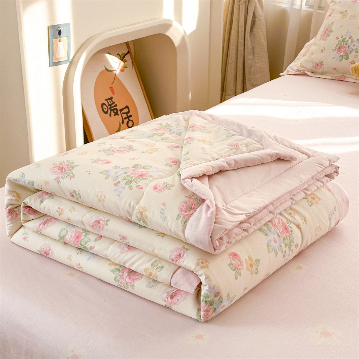 91家纺网 家纺一手货源 找家纺 易博家纺 2026新款小清新款里外全棉纯棉夏被夏凉被空调被 花漾浅梦