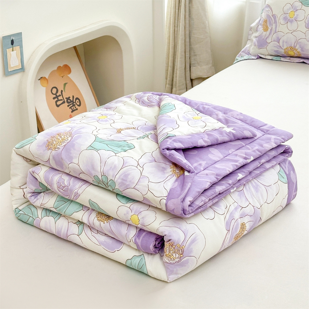 91家纺网 家纺一手货源 找家纺 易博家纺 2026新款小清新款里外全棉纯棉夏被夏凉被空调被 紫精灵