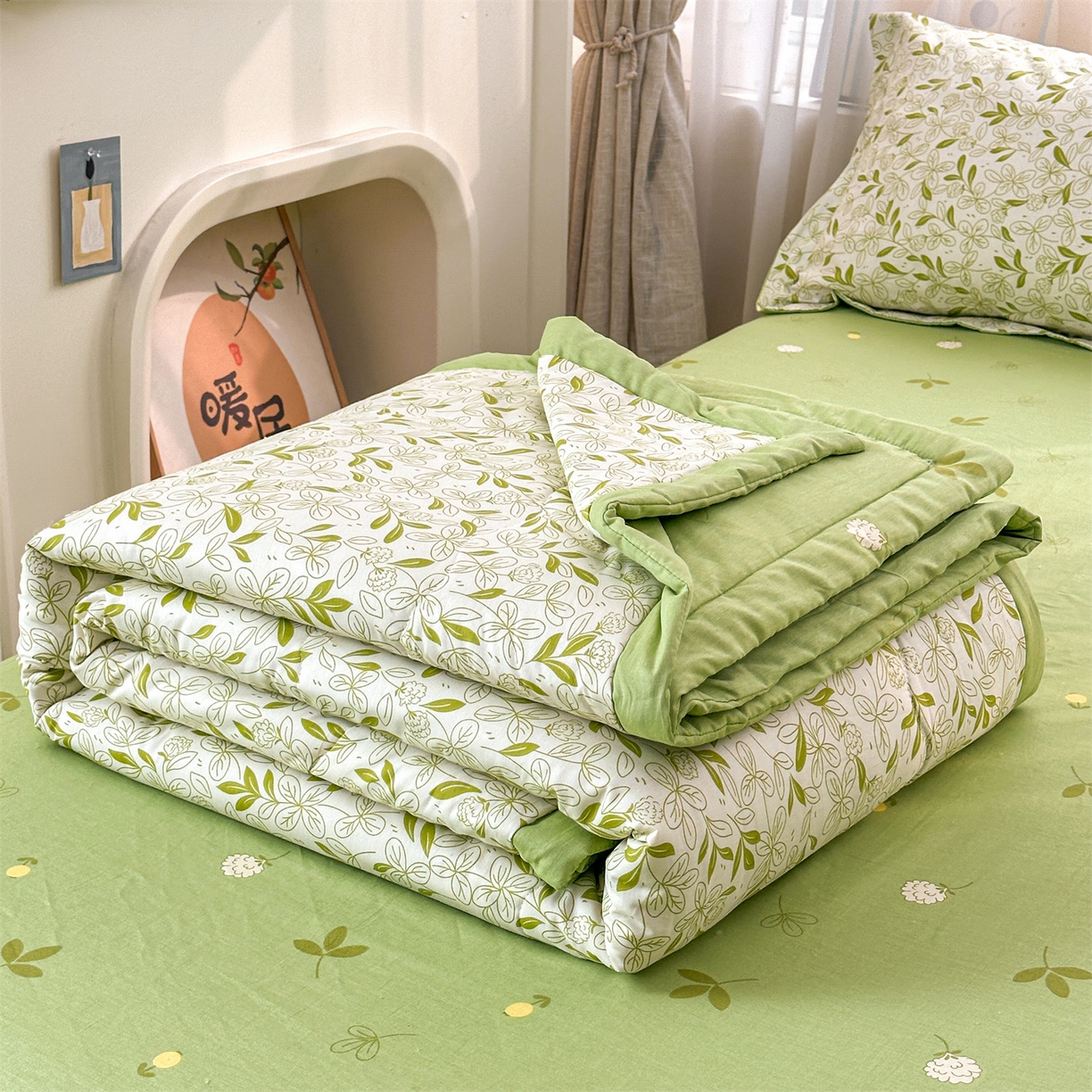 91家纺网 家纺一手货源 找家纺 易博家纺 2026新款小清新款里外全棉纯棉夏被夏凉被空调被 花之蔓