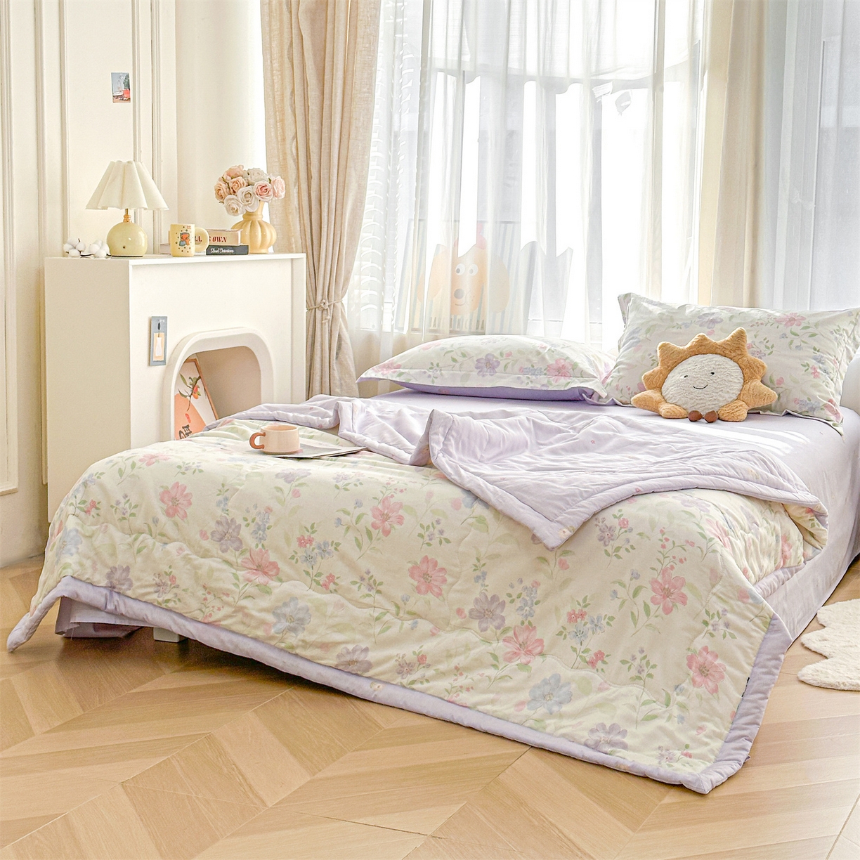 91家纺网 家纺一手货源 找家纺 易博家纺 2026新款小清新款里外全棉纯棉夏被夏凉被空调被 清风花韵