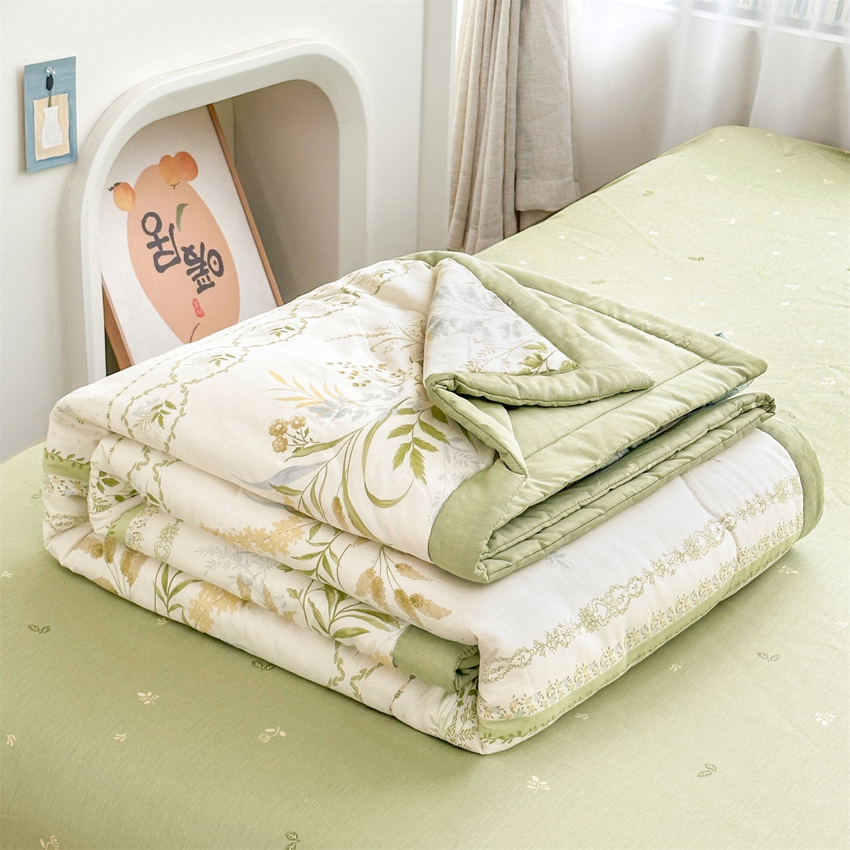 91家纺网 家纺一手货源 找家纺 易博家纺 2026新款小清新款里外全棉纯棉夏被夏凉被空调被 森系花园