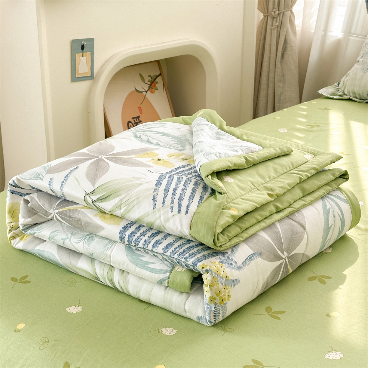 91家纺网 家纺一手货源 找家纺 易博家纺 2026新款小清新款里外全棉纯棉夏被夏凉被空调被 夏日风情