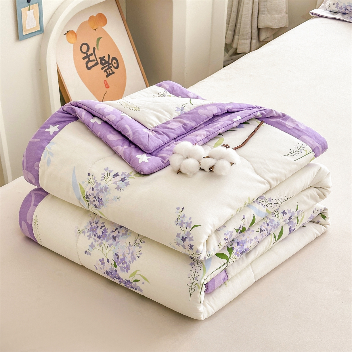 91家纺网 家纺一手货源 找家纺 易博家纺 2026新款小清新款里外全棉纯棉夏被夏凉被空调被 紫韵花