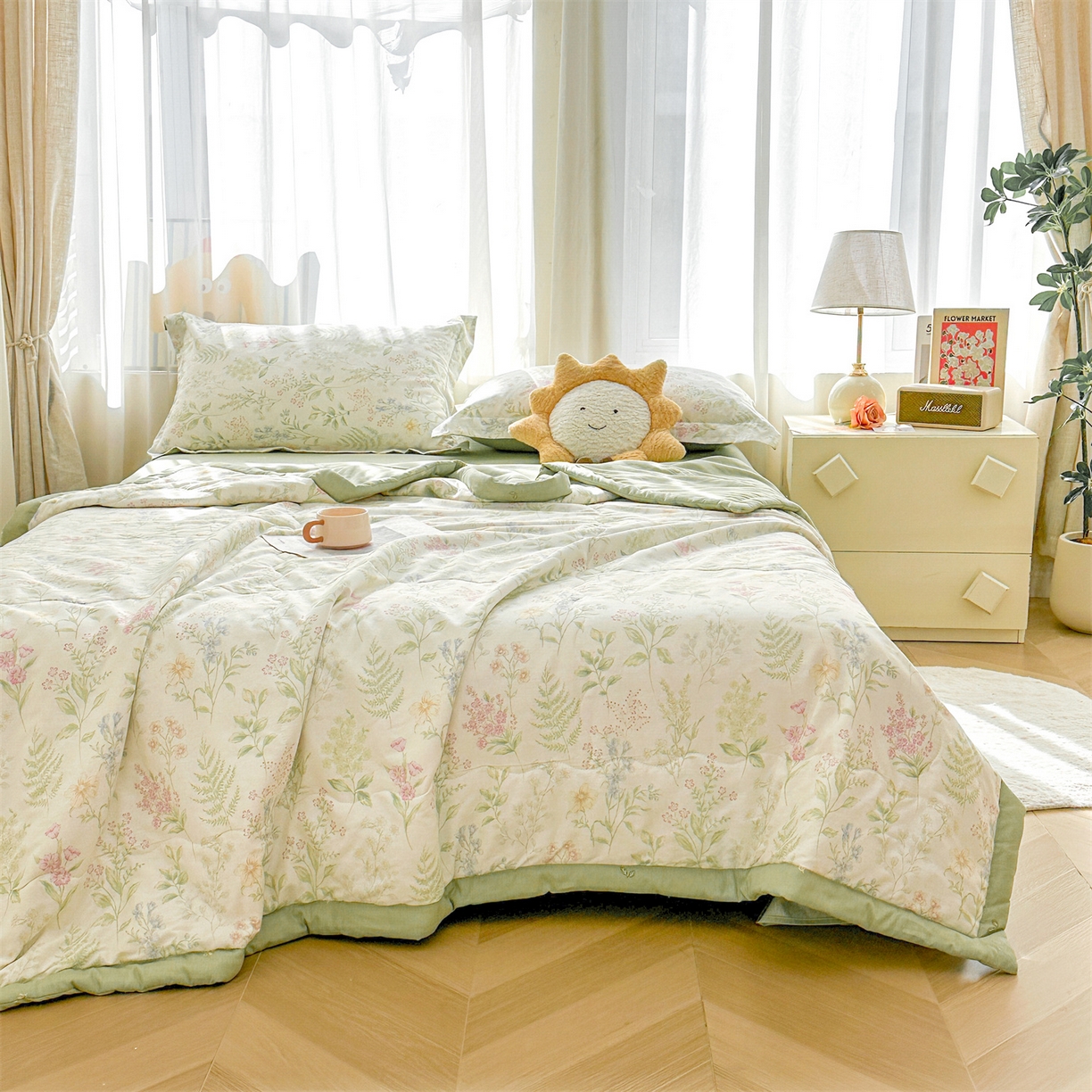 91家纺网 家纺一手货源 找家纺 易博家纺 2026新款小清新款里外全棉纯棉夏被夏凉被空调被 山月铃兰