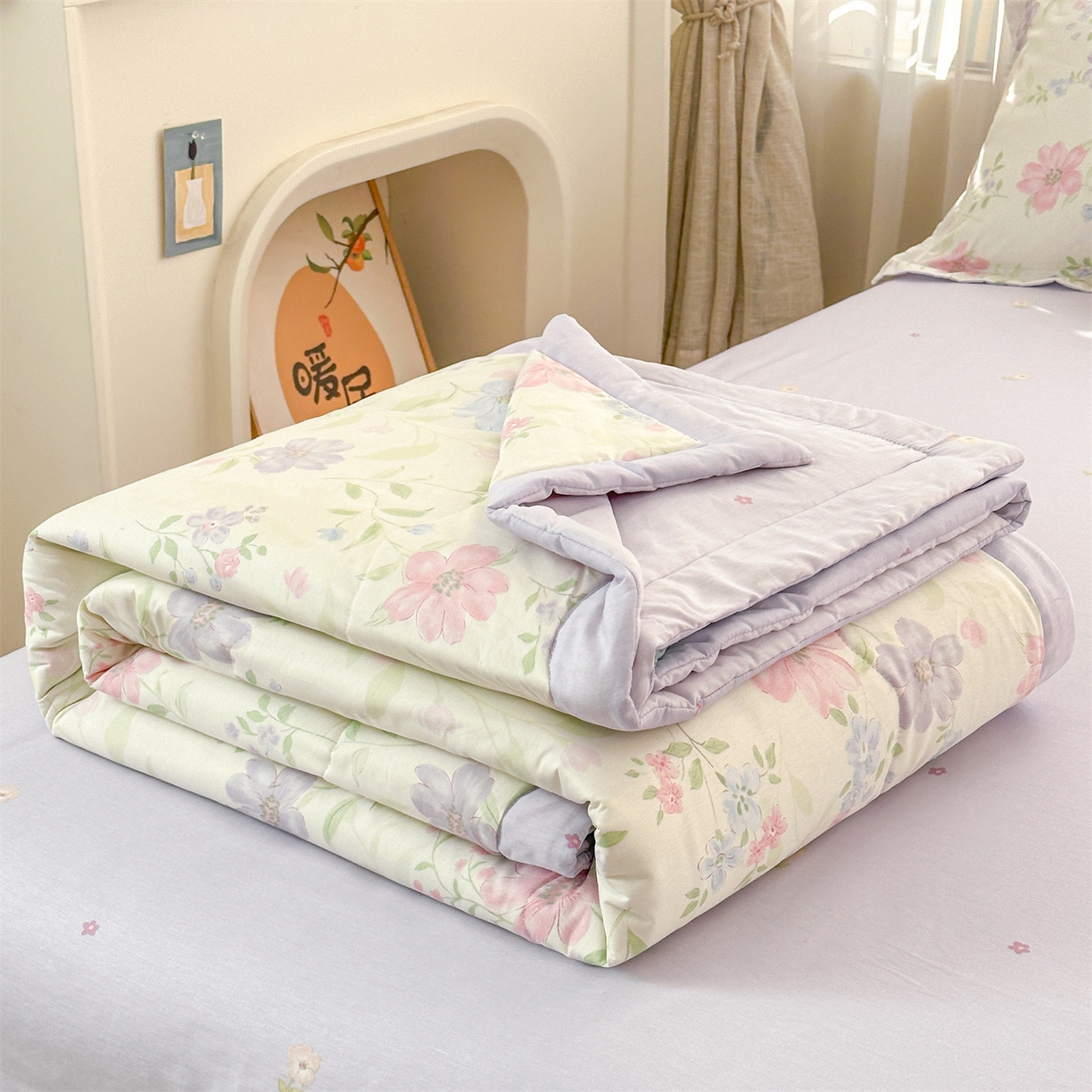 91家纺网 家纺一手货源 找家纺 易博家纺 2026新款小清新款里外全棉纯棉夏被夏凉被空调被 清风花韵